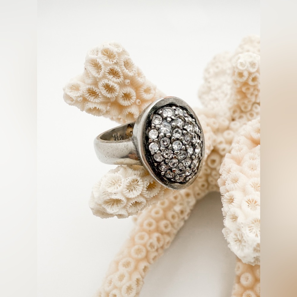 Lia Sophia Stardust Cut Crystal and Silver Tone Ring Size 7